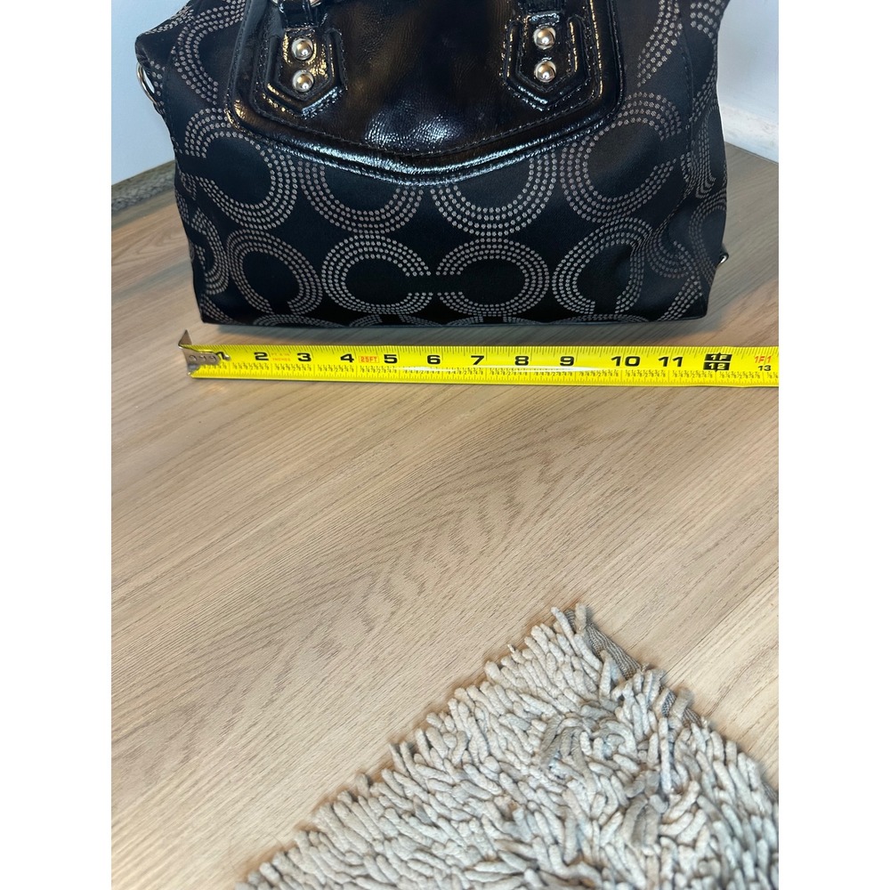Coach Black Op Art Dotted C Jacquard Patent Leather Satchel Handbag - Picture 4 of 10